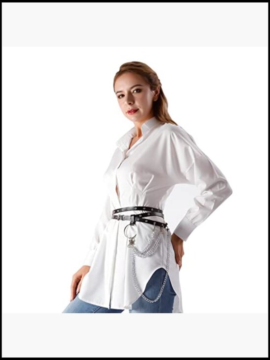 Punk Goth Wrap-around PU Leather Chained Belt Retro Skinny Festival Accessory main image 7